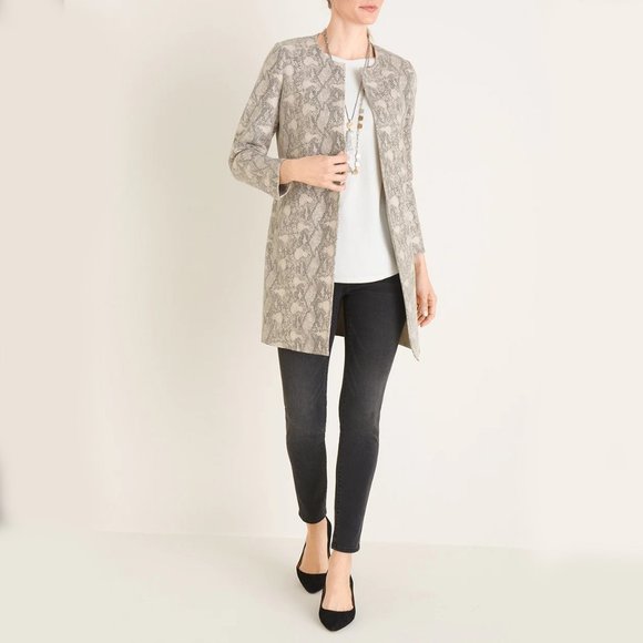 Chico's $169 Faux-Suede Snake-Print Topper Beige Tan 1 10 12 - Picture 2 of 10